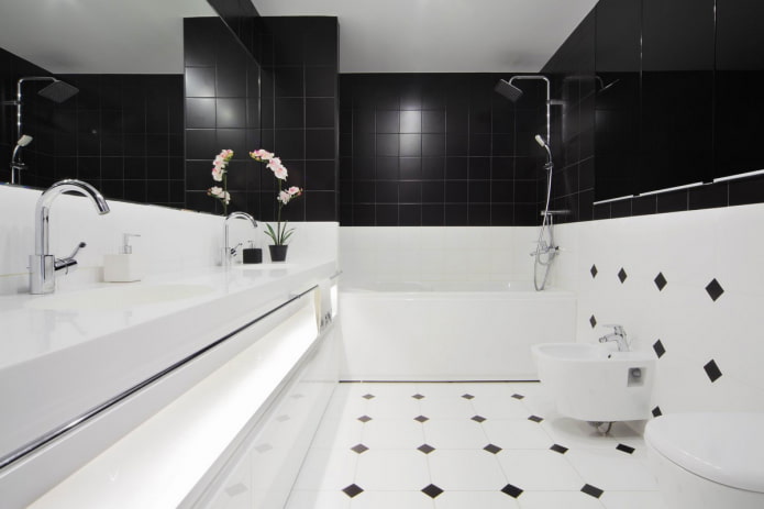 zwart-wit tegels in de badkamer