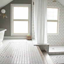 Witte tegels in de badkamer: ontwerp, vormen, kleurencombinaties, locatie-opties, voegkleur-6