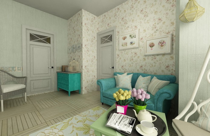 turkio spalvos Provanso stiliaus sofa