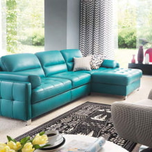 Turkio spalvos sofa interjere: tipai, apmušalų medžiagos, spalvų atspalviai, formos, dizainas, deriniai-3