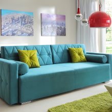 Turkio spalvos sofa interjere: tipai, apmušalų medžiagos, spalvų atspalviai, formos, dizainas, deriniai-1