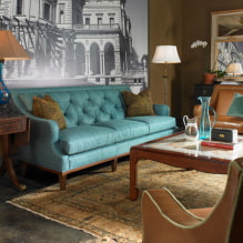 Turkio spalvos sofa interjere: tipai, apmušalų medžiagos, spalvų atspalviai, formos, dizainas, deriniai-0