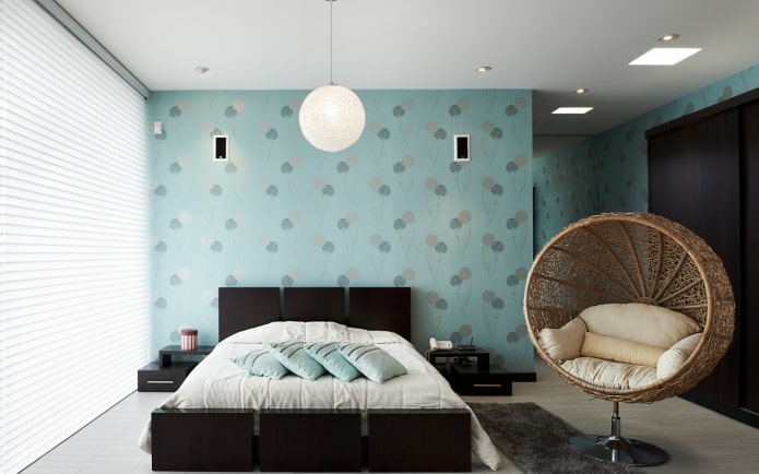 turquoise papier behang in het interieur