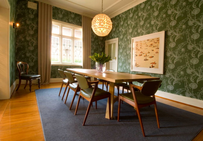 groen behang van papier in het interieur