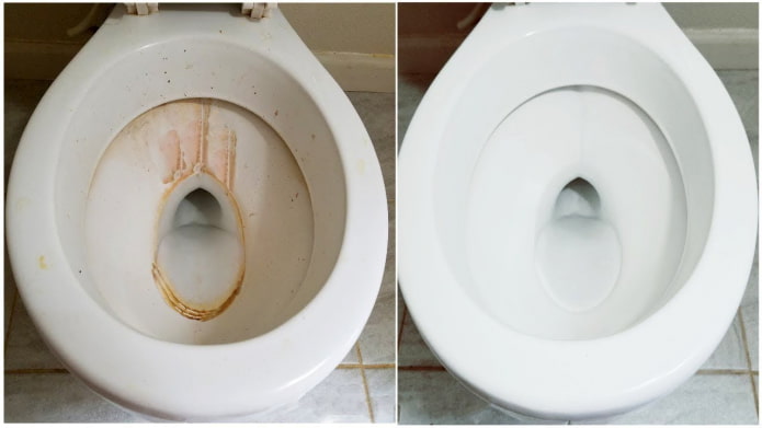 Toalet prije i poslije čišćenja Cillit BANG gelom