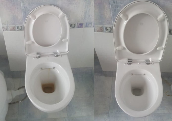 WC prije i poslije čišćenja sodom bikarbonom i octom