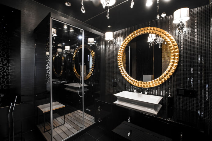 Piastrelle nere in bagno: design, esempi di layout, combinazioni, foto all'interno