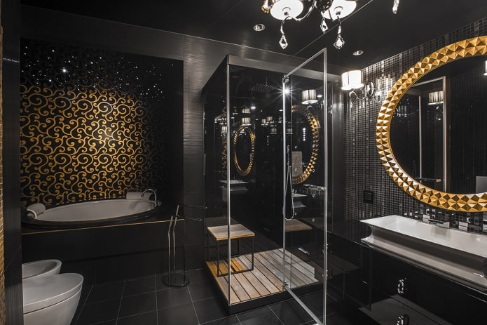 Fekete fürdőszoba: fotók és tervezési titkok