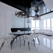 黒と白のストレッチ天井：構造の種類、テクスチャ、形状、デザインオプション-5