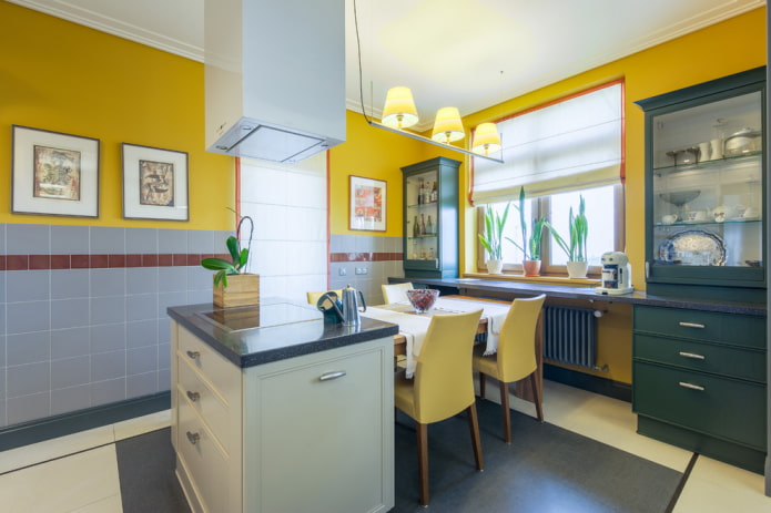 キッチン内部の壁の色の組み合わせ