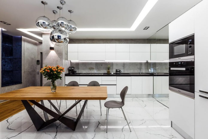 tafel van hout in een interieur in een moderne stijl