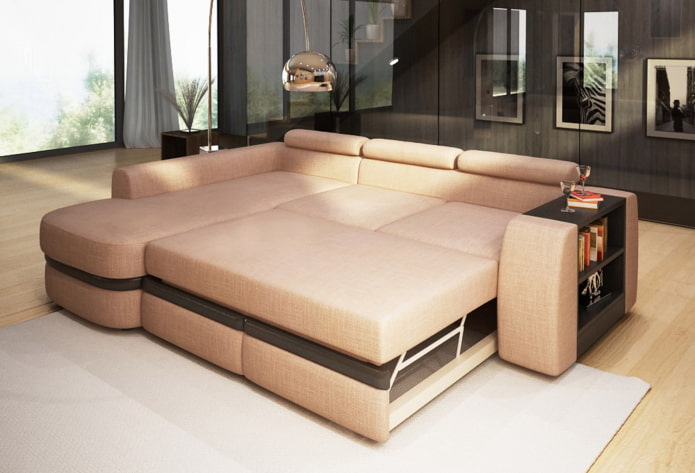 divano pieghevole con ripiani interni