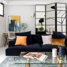 ספה בסלון: עיצוב, סוגים, חומרים, מנגנונים, צורות, צבעים, בחירת מיקום -0