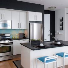 Dizajn bijele kuhinje s crnom radnom površinom: 80 najboljih ideja, fotografije u unutrašnjosti-13