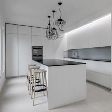 Fehér konyha kialakítása fekete munkalappal: 80 legjobb ötlet, fénykép a belső térben-9