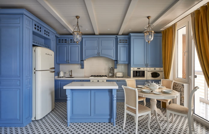cucina blu in stile classico