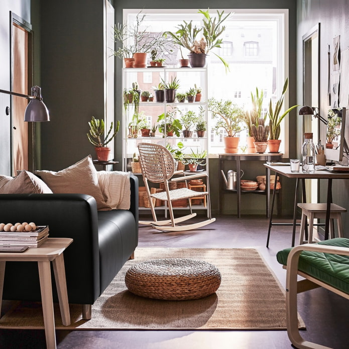 woonkamer met ikea bloemen