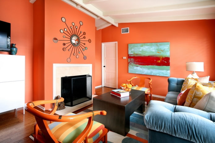 narančasti zidovi u dnevnoj sobi