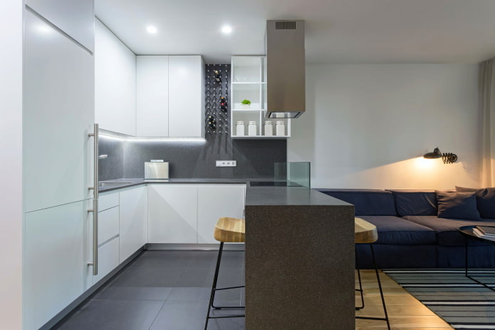 konyha-nappali a minimalizmus stílusában
