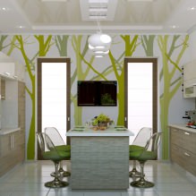 Design della cucina con carta da parati verde: 55 foto moderne all'interno-12