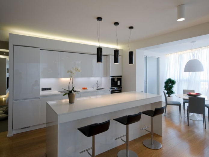 keukeninrichting gecombineerd met een loggia in de stijl van minimalisme