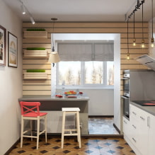 バルコニーと組み合わせたキッチンデザイン：インテリアの写真、配置のアイデア-6