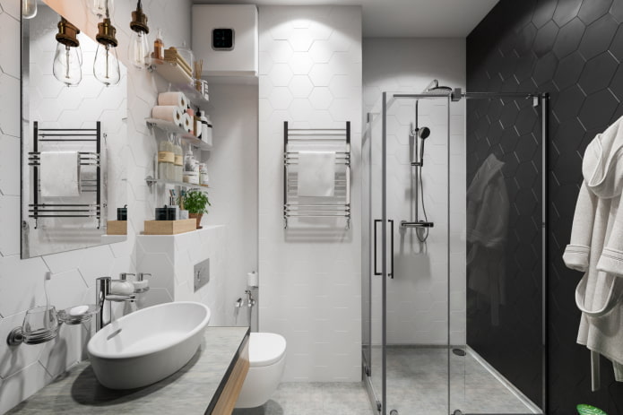 עיצוב חדר אמבטיה בפנים של דירה בת 45 ריבועים