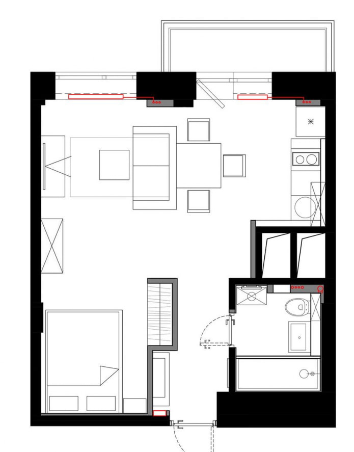 studio-indeling 29 m² m.