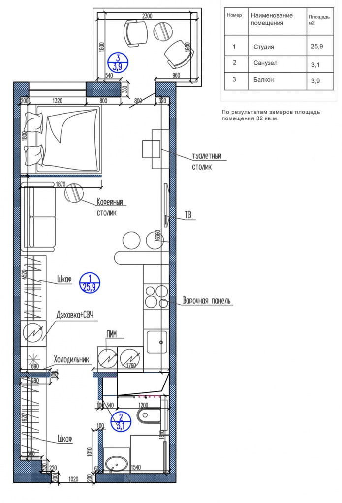 studio-indeling 29 m² m. met een decoratieve scheidingswand