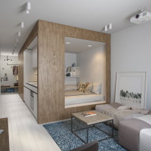 עיצוב דירת חדר אחד עם נישה: צילום, פריסה, סידור רהיטים -8