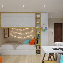 עיצוב דירת חדר אחד עם נישה: צילום, פריסה, סידור רהיטים -3