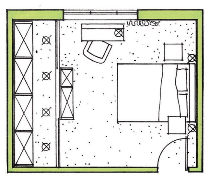 slaapkamerindeling 17 m² m.