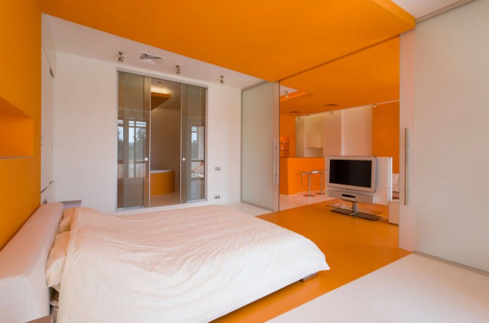 λευκό-πορτοκαλί υπνοδωμάτιο