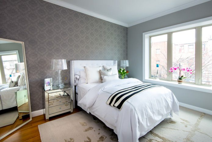 Sivi zidovi u spavaćoj sobi u skandinavskom stilu