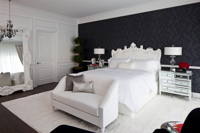 crni zidovi u spavaćoj sobi u klasičnom stilu