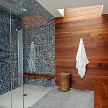 חדר מקלחת מאריחים: סוגים, אפשרויות להנחת אריחים, עיצוב, צבע, צילום בפנים חדר האמבטיה -2