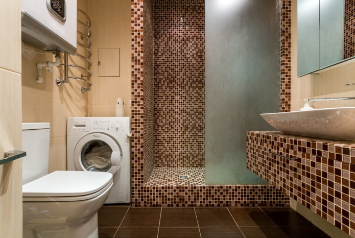 חדר מקלחת מאריחים: סוגים, אפשרויות להנחת אריחים, עיצוב, צבע, צילום בפנים חדר האמבטיה