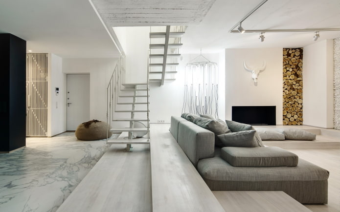 interijer kreveta na kat u stilu minimalizma