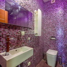 紫とライラックのバスルーム：組み合わせ、装飾、家具、配管、装飾-7