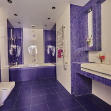紫とライラックのバスルーム：組み合わせ、装飾、家具、配管、装飾-5
