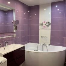 紫とライラックのバスルーム：組み合わせ、装飾、家具、配管、装飾-4