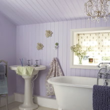 紫とライラックのバスルーム：組み合わせ、装飾、家具、配管、装飾-2