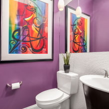 紫とライラックのバスルーム：組み合わせ、装飾、家具、配管、装飾-1