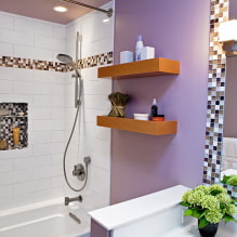 紫と薄紫色のバスルーム：組み合わせ、装飾、家具、配管、装飾-0