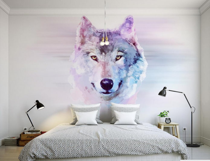 寝室でオオカミの絵