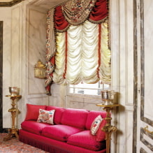 Francia függönyök: típusok, anyagok, példák különböző színekben, stílusokban, formatervezésben, a marquise-2 dekorációjában