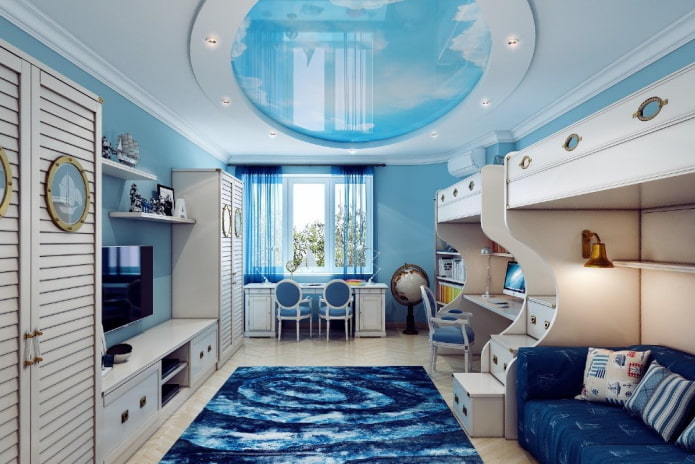 μπλε παιδικό δωμάτιο σε θαλασσινό στιλ