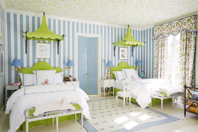 zeleno-plavi interijer dječje sobe