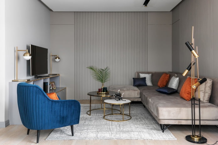 interior design del soggiorno nei toni del grigio