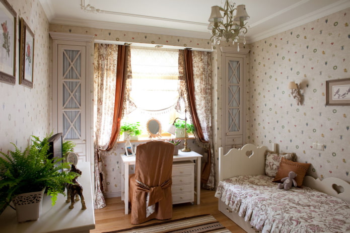 tekstilė ir dekoras Provanso stiliaus vaikų miegamajame